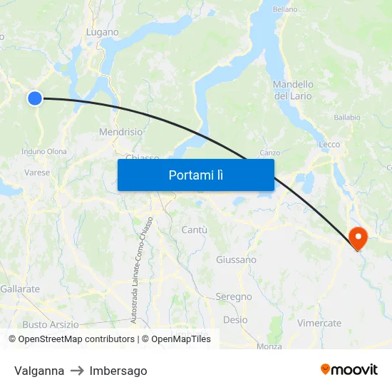 Valganna to Imbersago map
