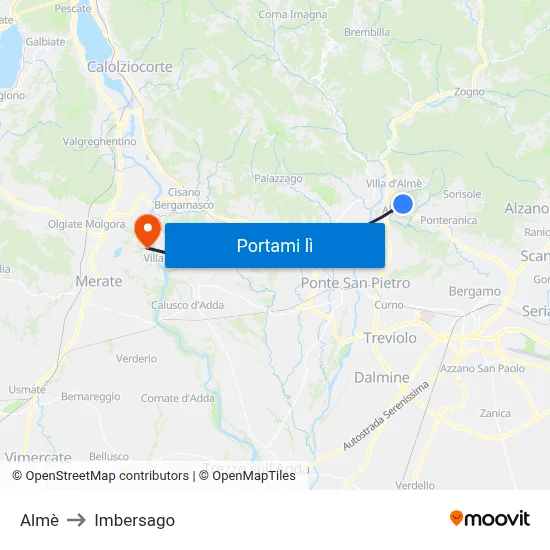 Almè to Imbersago map