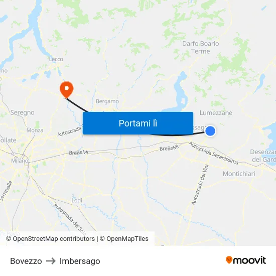 Bovezzo to Imbersago map