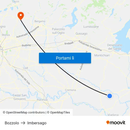 Bozzolo to Imbersago map
