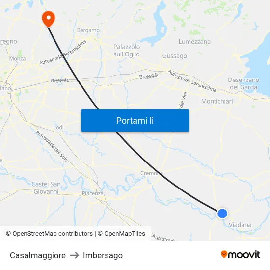 Casalmaggiore to Imbersago map