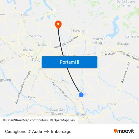 Castiglione D' Adda to Imbersago map