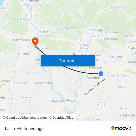 Lallio to Imbersago map