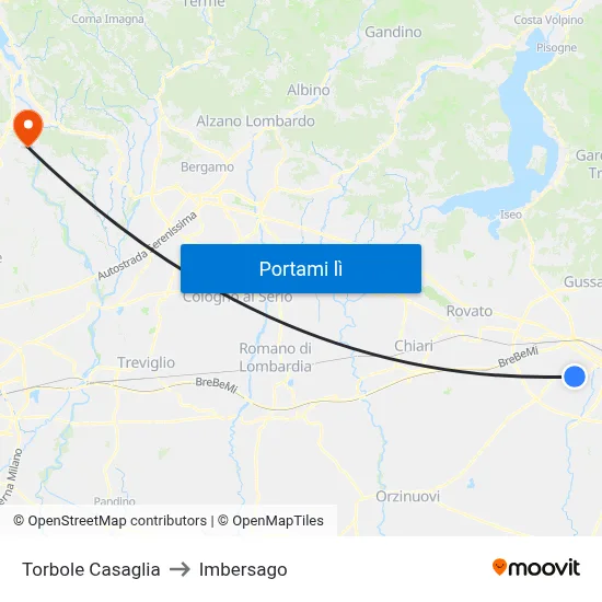 Torbole Casaglia to Imbersago map
