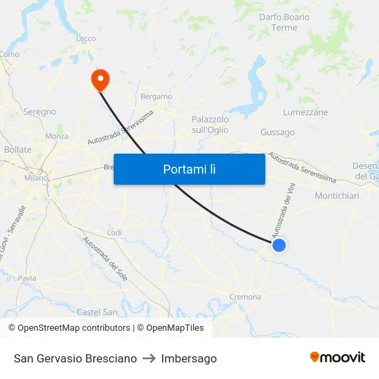 San Gervasio Bresciano to Imbersago map