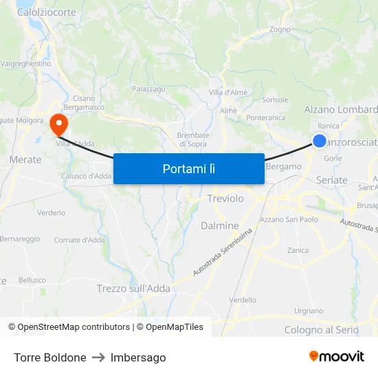 Torre Boldone to Imbersago map