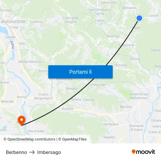 Berbenno to Imbersago map