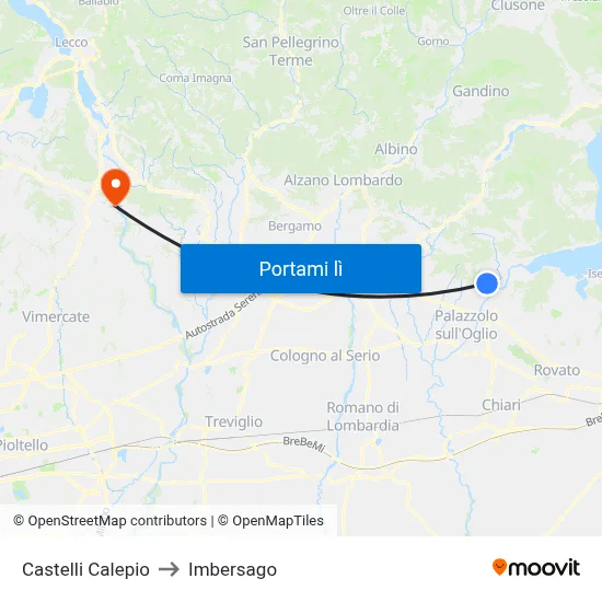Castelli Calepio to Imbersago map