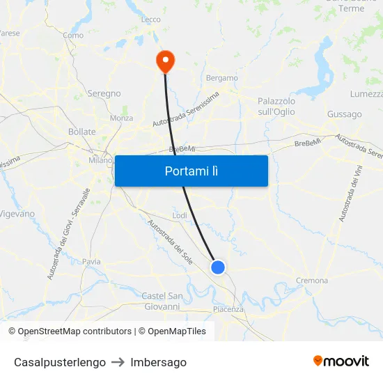 Casalpusterlengo to Imbersago map