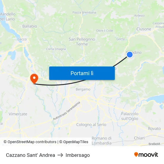 Cazzano Sant' Andrea to Imbersago map