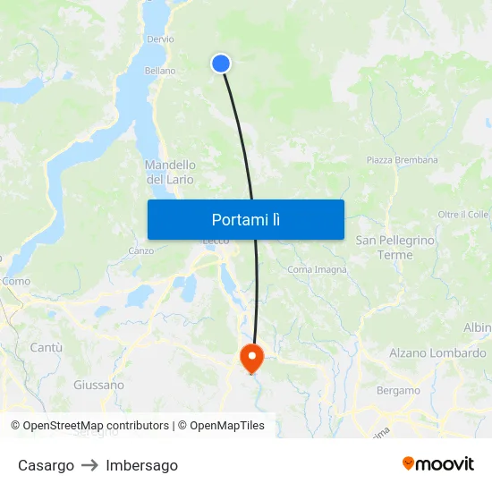 Casargo to Imbersago map