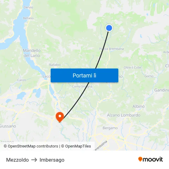 Mezzoldo to Imbersago map