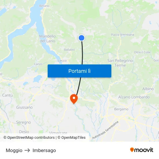 Moggio to Imbersago map