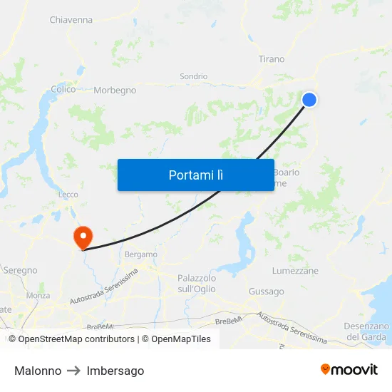 Malonno to Imbersago map