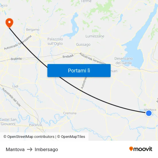 Mantova to Imbersago map