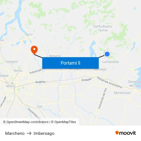 Marcheno to Imbersago map