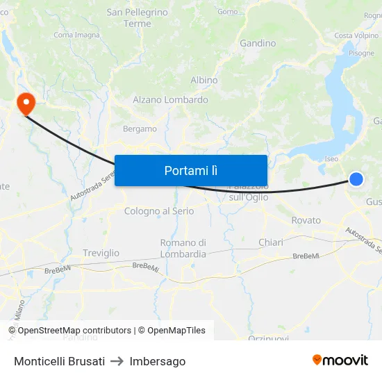 Monticelli Brusati to Imbersago map
