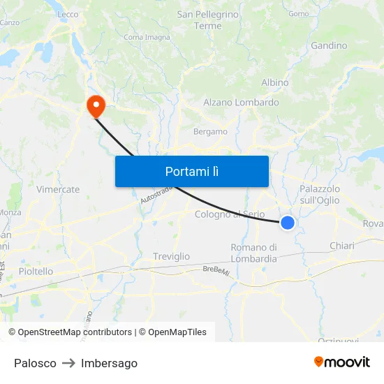Palosco to Imbersago map