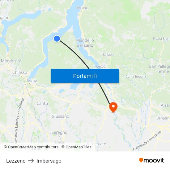 Lezzeno to Imbersago map