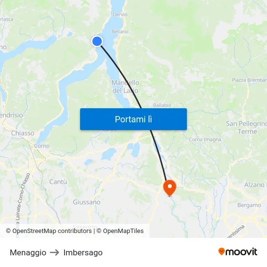 Menaggio to Imbersago map