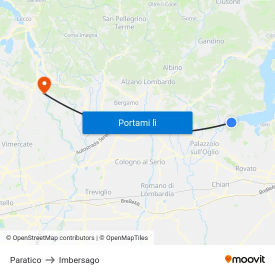 Paratico to Imbersago map