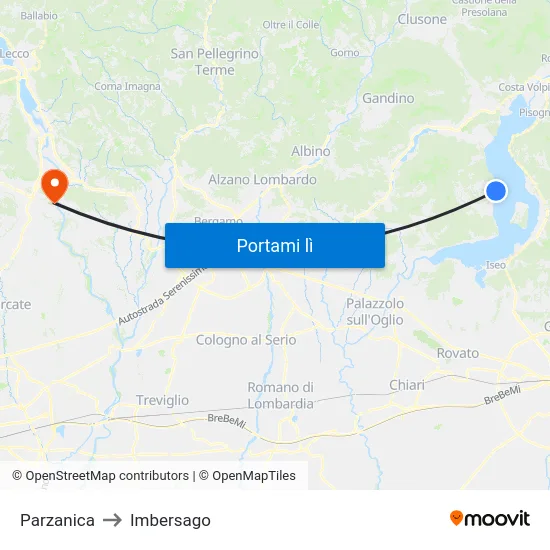 Parzanica to Imbersago map