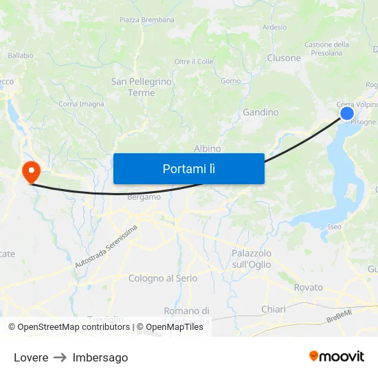 Lovere to Imbersago map