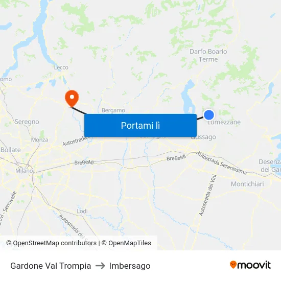 Gardone Val Trompia to Imbersago map