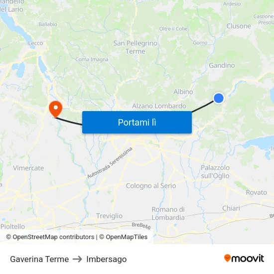 Gaverina Terme to Imbersago map
