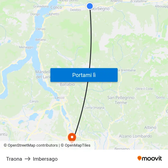 Traona to Imbersago map