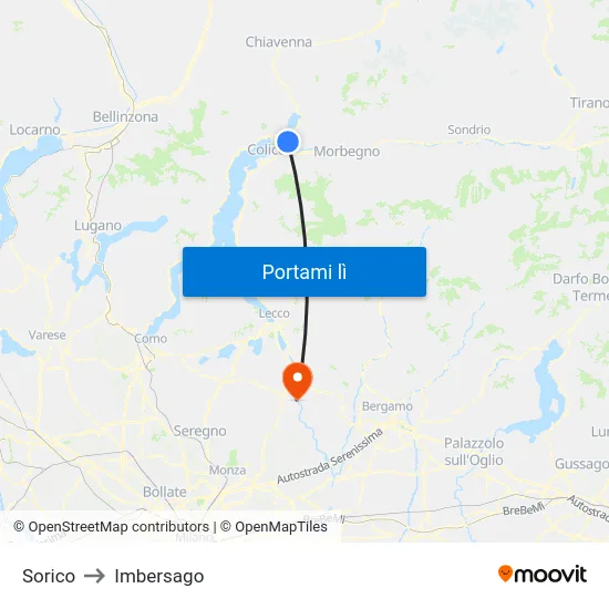 Sorico to Imbersago map