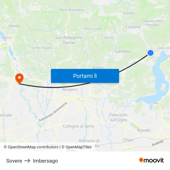 Sovere to Imbersago map