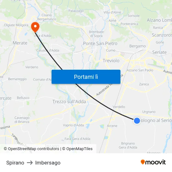 Spirano to Imbersago map