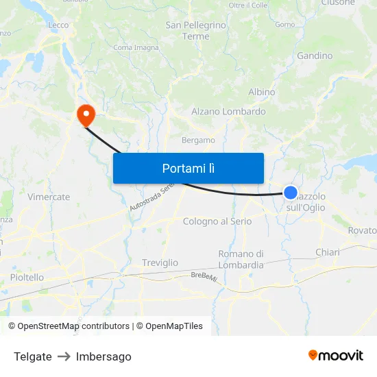 Telgate to Imbersago map