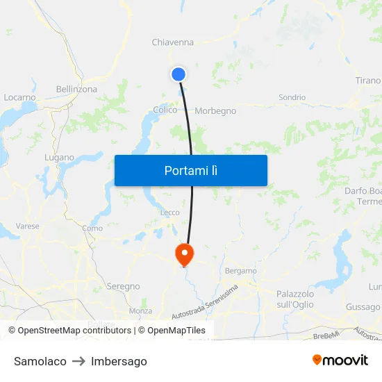 Samolaco to Imbersago map