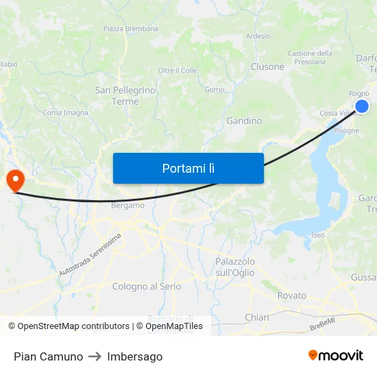 Pian Camuno to Imbersago map