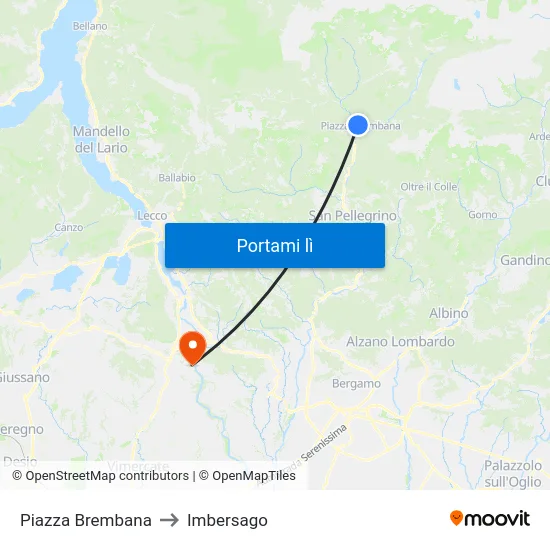 Piazza Brembana to Imbersago map