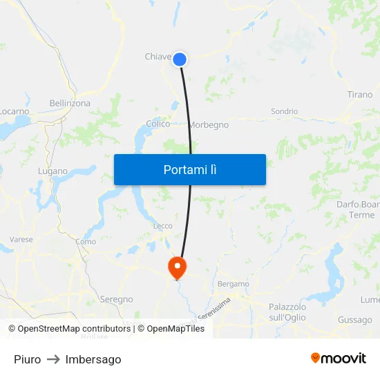 Piuro to Imbersago map