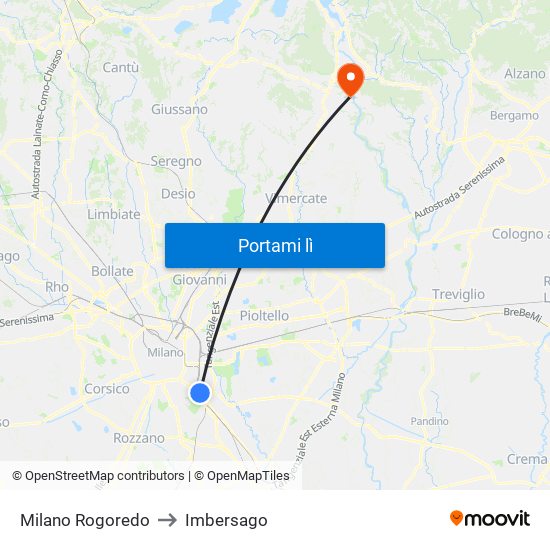 Milano Rogoredo to Imbersago map