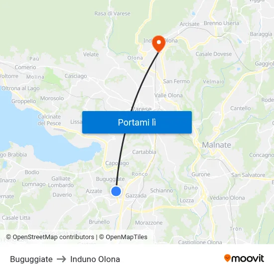Buguggiate to Induno Olona map