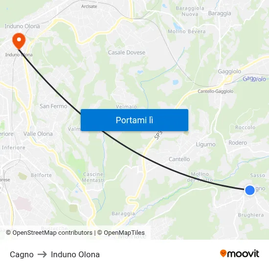 Cagno to Induno Olona map