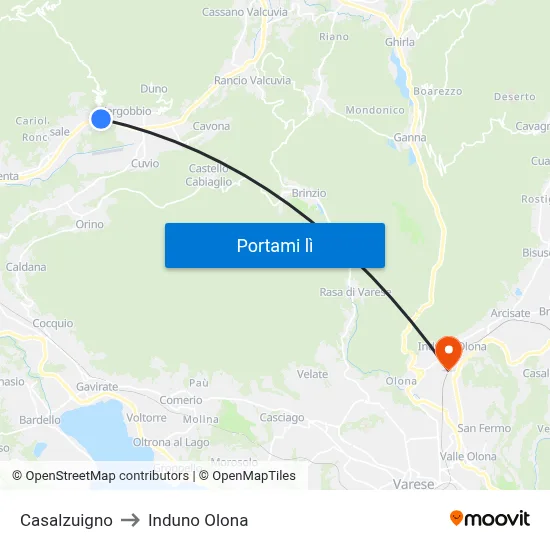 Casalzuigno to Induno Olona map