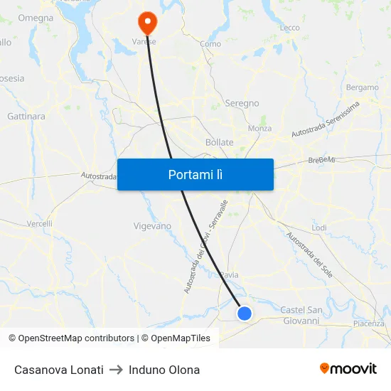Casanova Lonati to Induno Olona map