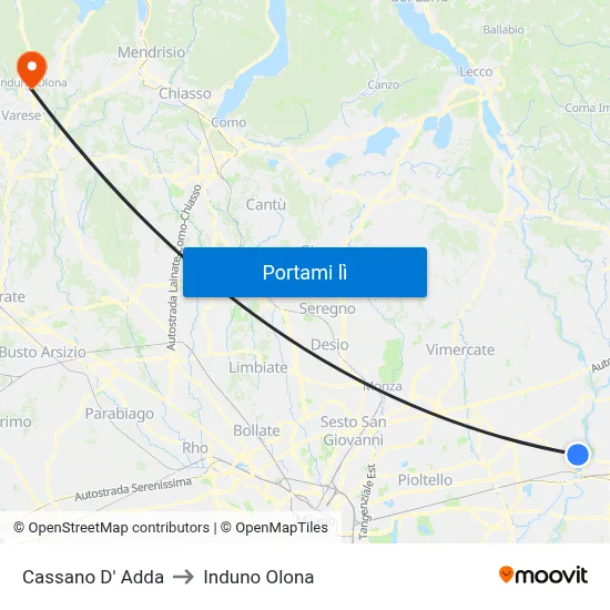 Cassano D' Adda to Induno Olona map