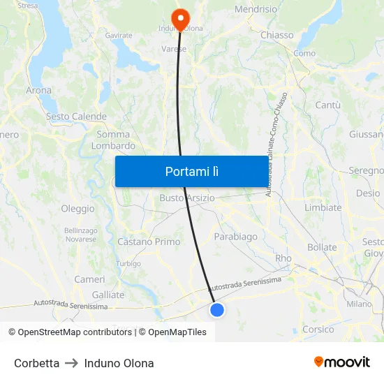 Corbetta to Induno Olona map