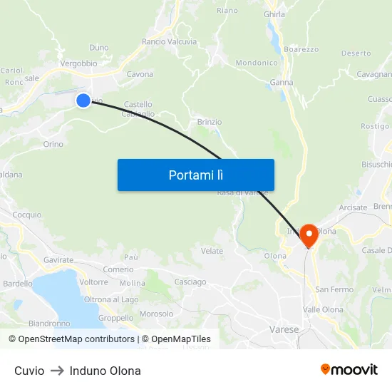 Cuvio to Induno Olona map