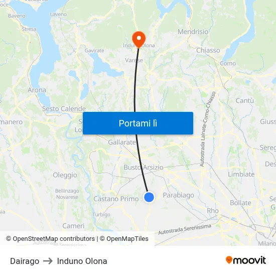 Dairago to Induno Olona map