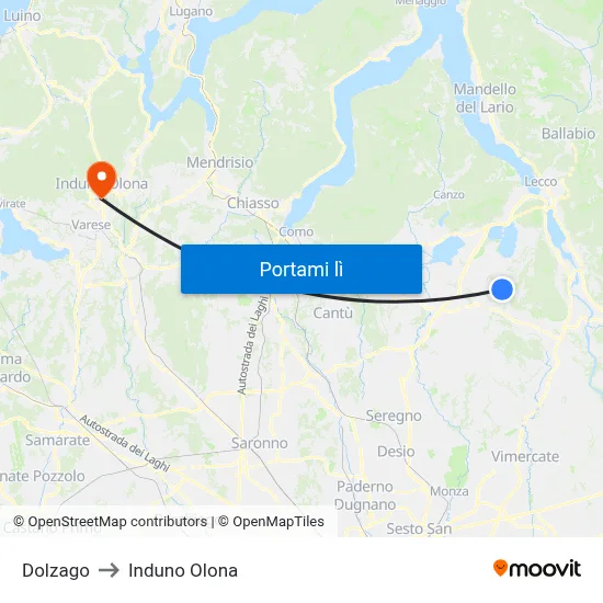 Dolzago to Induno Olona map