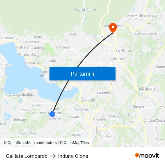 Galliate Lombardo to Induno Olona map