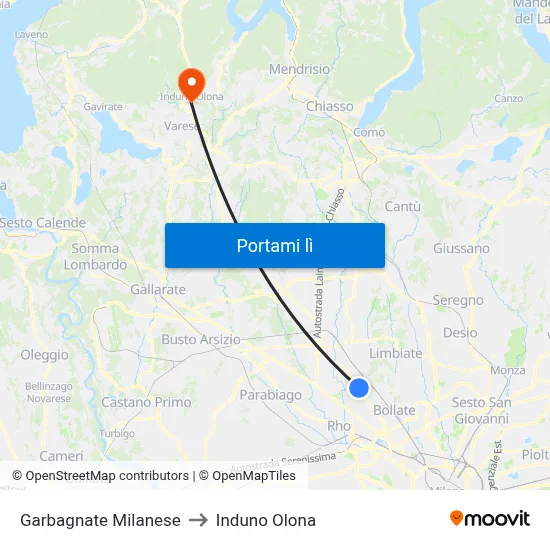 Garbagnate Milanese to Induno Olona map